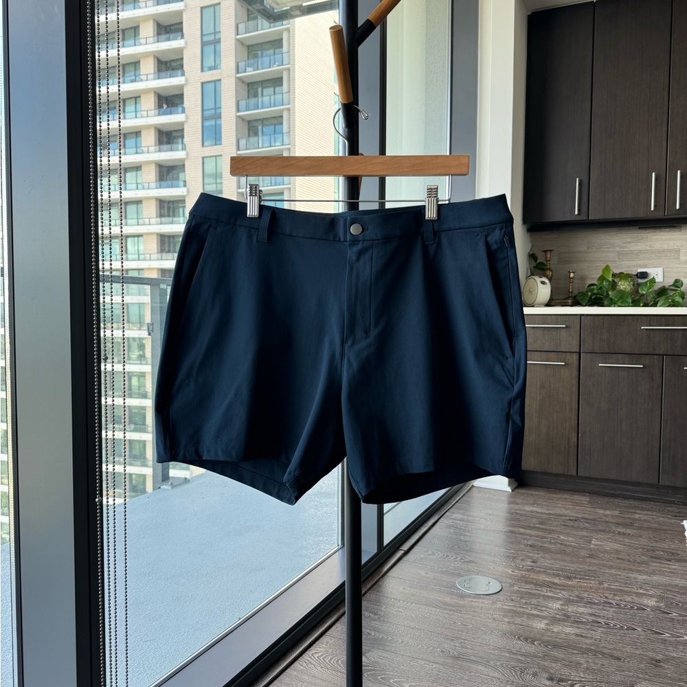 LNWOT-Mens Lululemon Commission Shorts 36 True Navy Warpstreme 7” (Hemmed To 6)